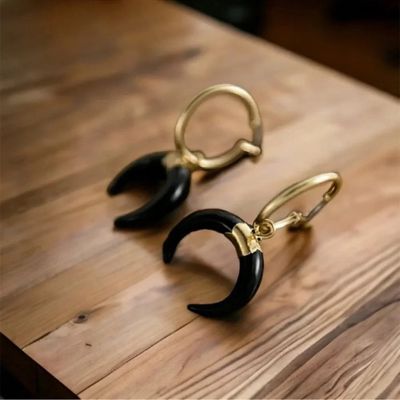 Crescent Dangle Hoops Mini Trendy Boho Gypsy Moon - Picture 4 of 6